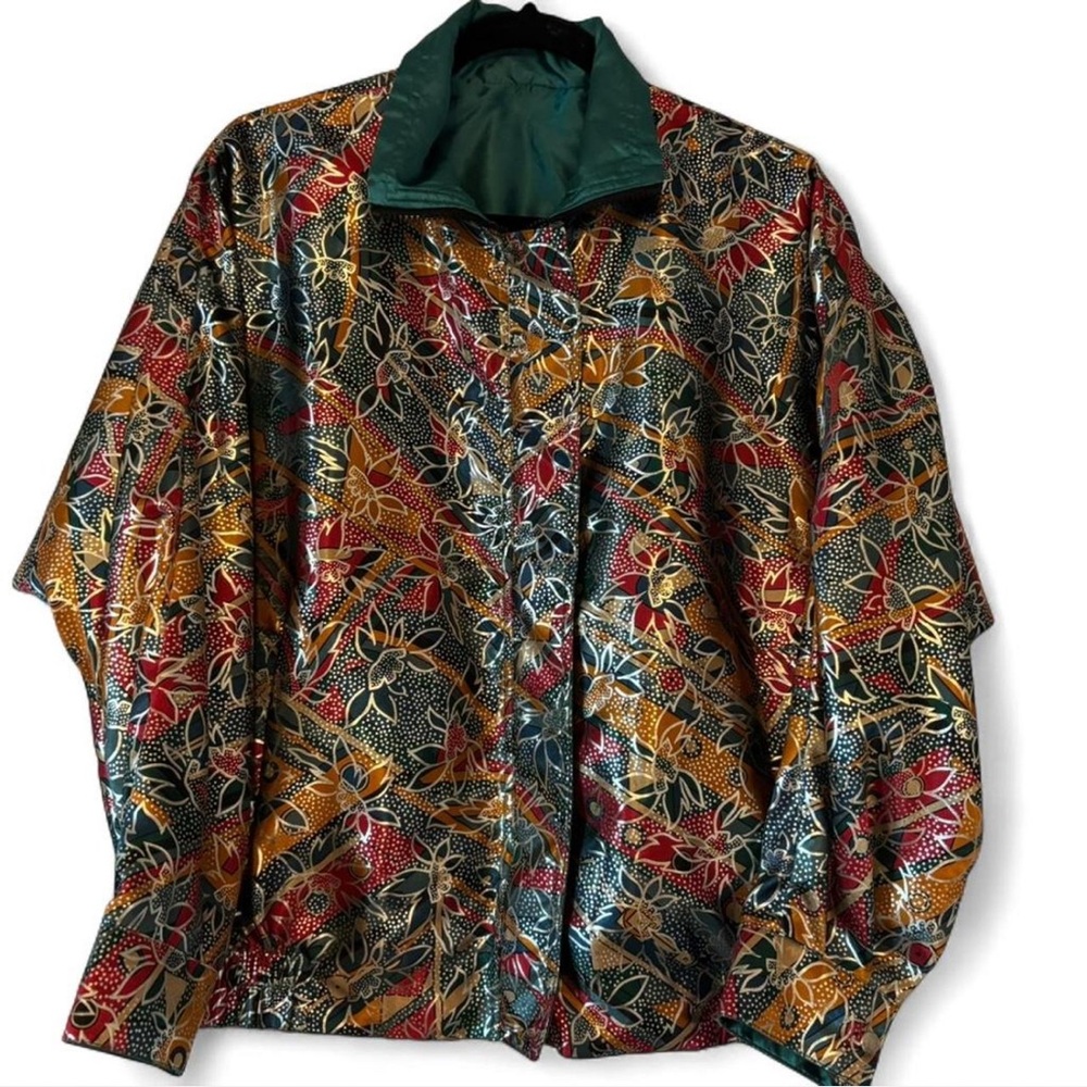 Vintage Rainbow Collection Reversible Bomber Jacket Teal Satin Olympics Medium